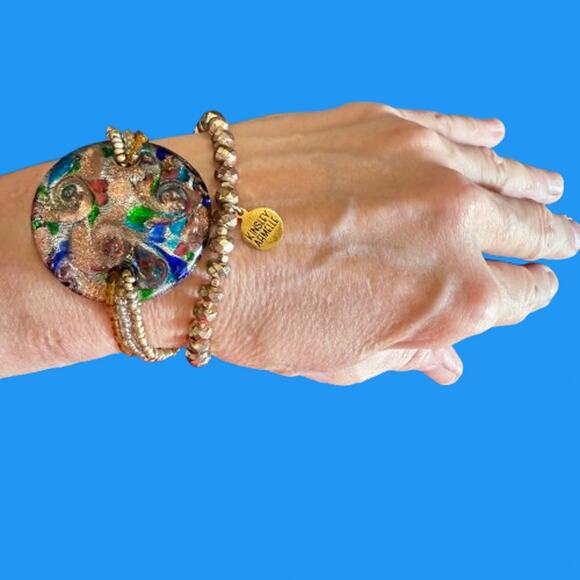 Gorgeous Pair of Colorful Artisan Glass Beaded Bracelets - Picture 6 of 8